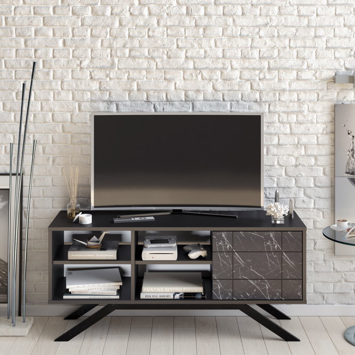 Hanah Home Soporte de TV Negro y Mármol con Diseño Industrial